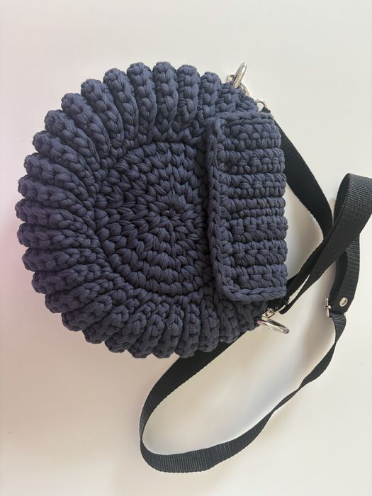 Handmade granatowa torba torebka oreo na pasku