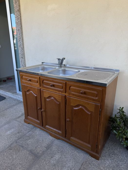 Móvel de cozinha com lava-loiça inox de 2 cubas