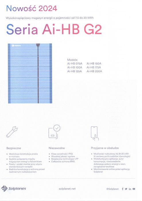 Magazyn energii SOLPLANET 10,24 KWH