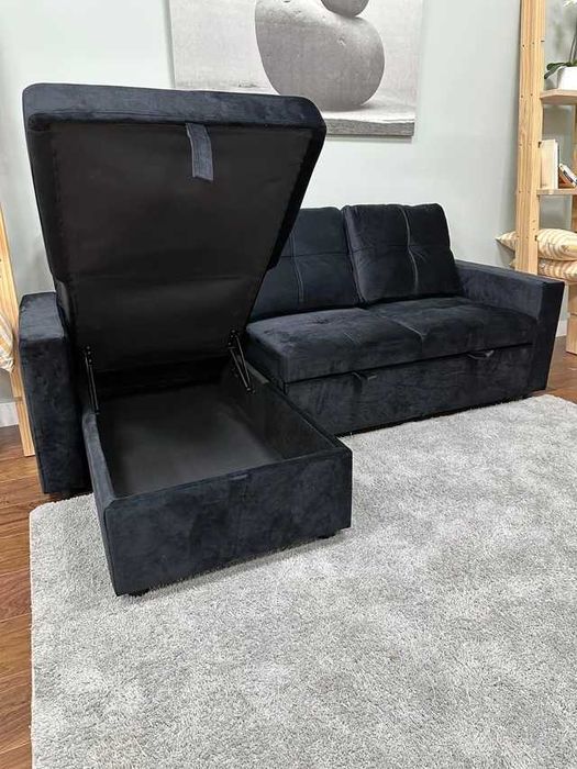 Sofá-cama preto novo - oferta especial