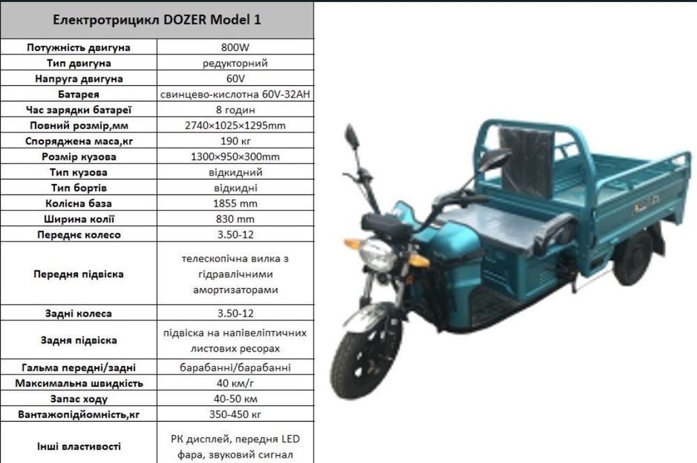 Розстрочка ‼️Електричний вантажний трицикл Dozer‼️Електроцикл грузов
