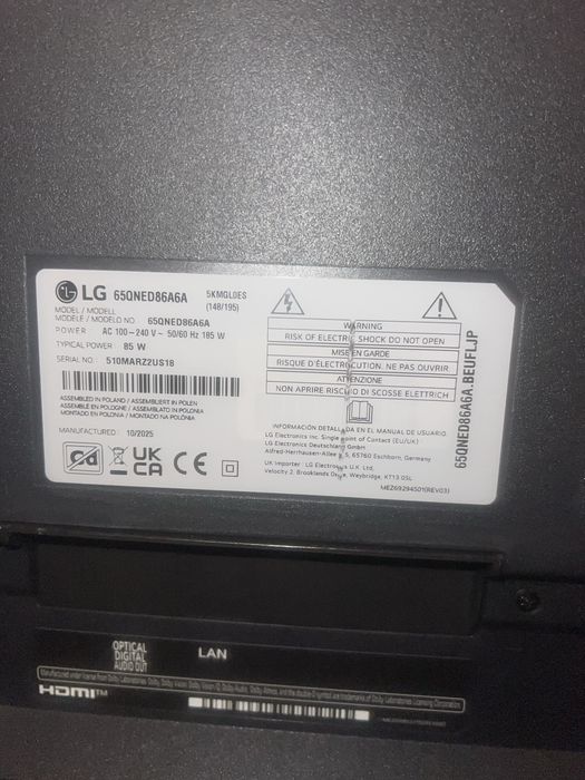 TV LG 65QNED86A6 65 Mini LED - Para Pecas / Ecra Partido