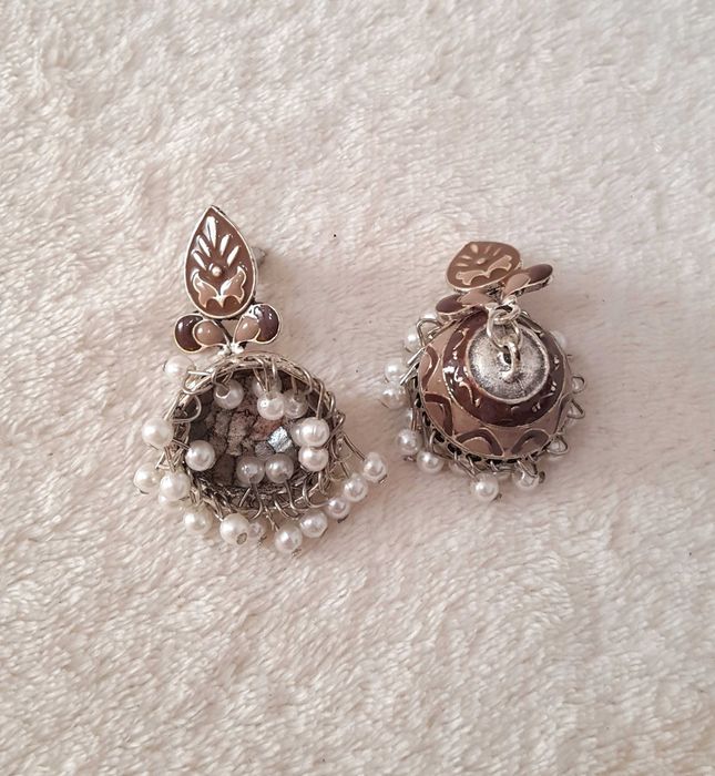 Kolczyki dzwonki jhumki orient brąz brązowe boho hippie etno folk