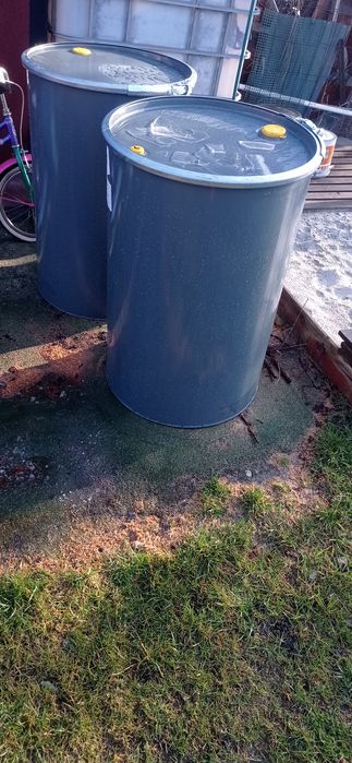 Beczka metalowa czysta z przykrywą 200 l szara
