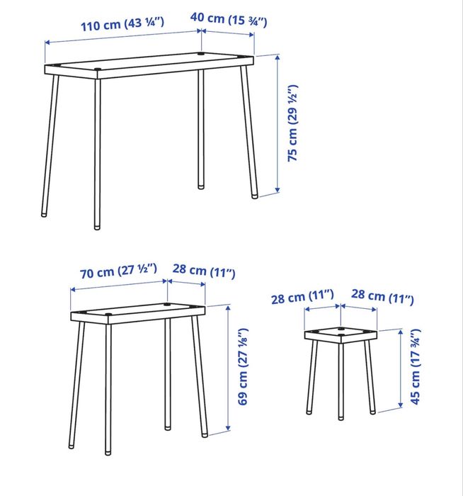 Mesas de encaixar com bancos conj/4