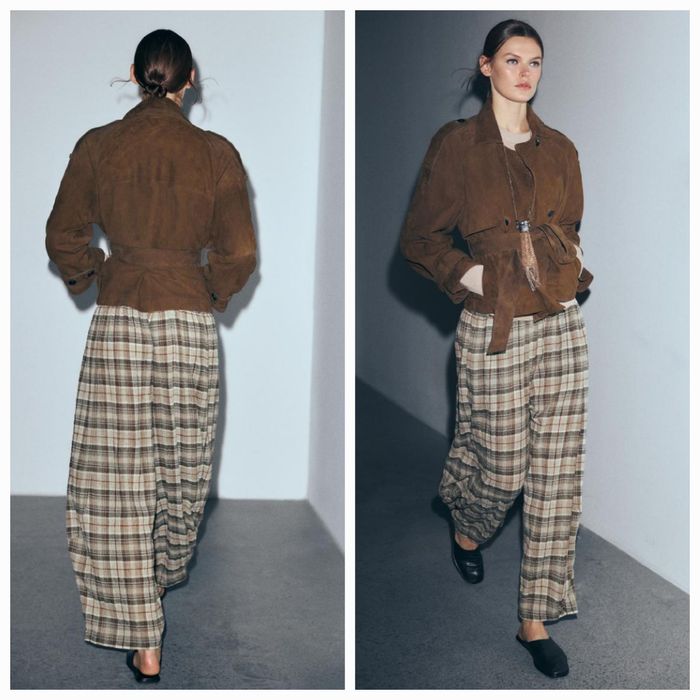 Zara zw collection об'ємні штани балони в клітину. З сумішевої вовни.