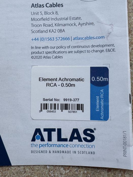 Kable Atlas Element Achromatic 0,5 m interkonekt RCA