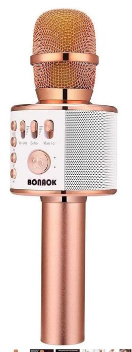 BONAOK  Mikrofon karaoke bezprzewodowy, 3 in 1 Bluetooth, różowe złoto