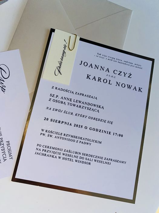 Zaproszenie ślubne ze złotą ramką