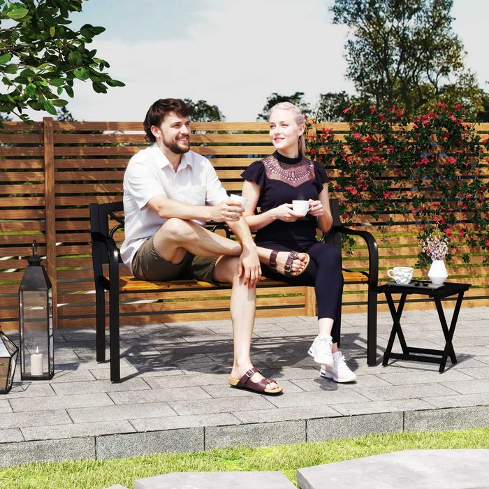 Banco de Jardim de 2 Lugares Madeira e Aço