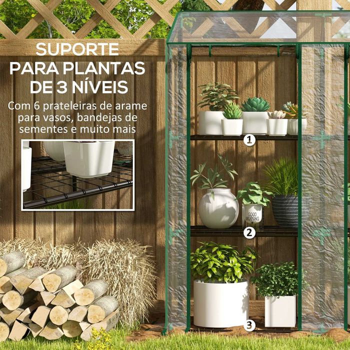 Estufa compacta para terraço com 6 prateleiras transparente