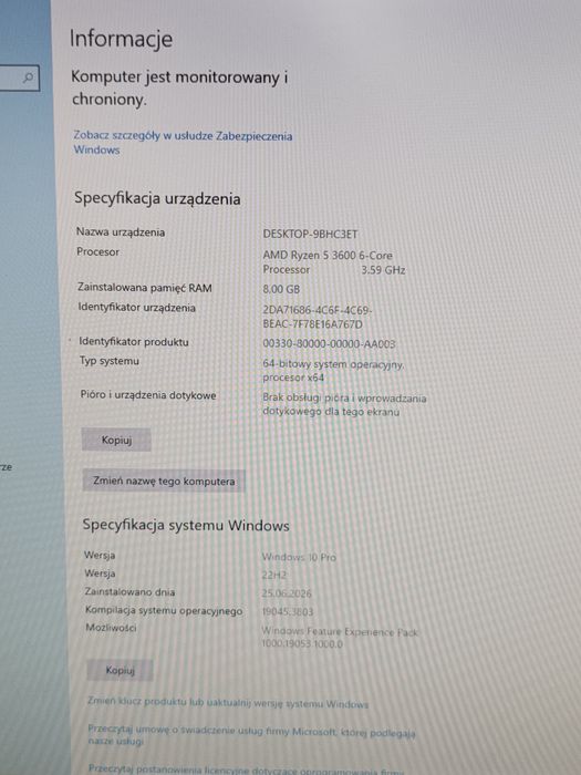 Procesor Ryzen 5 3600 GTX 1060 Ram 8GB