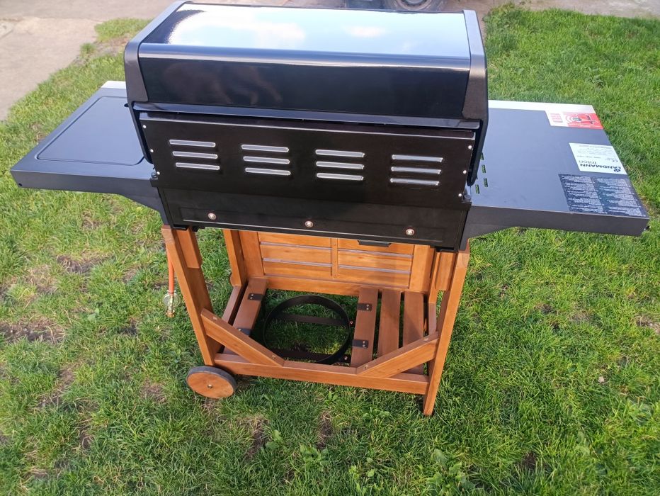 Nowy GRILL Gazowy 15kw LANDMANN TRITON-(12202] + duży pokrowiec drewno