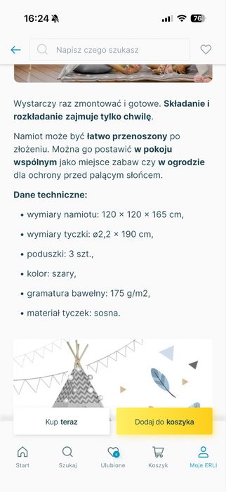 Namiot dziecięcy tipi 165 cm