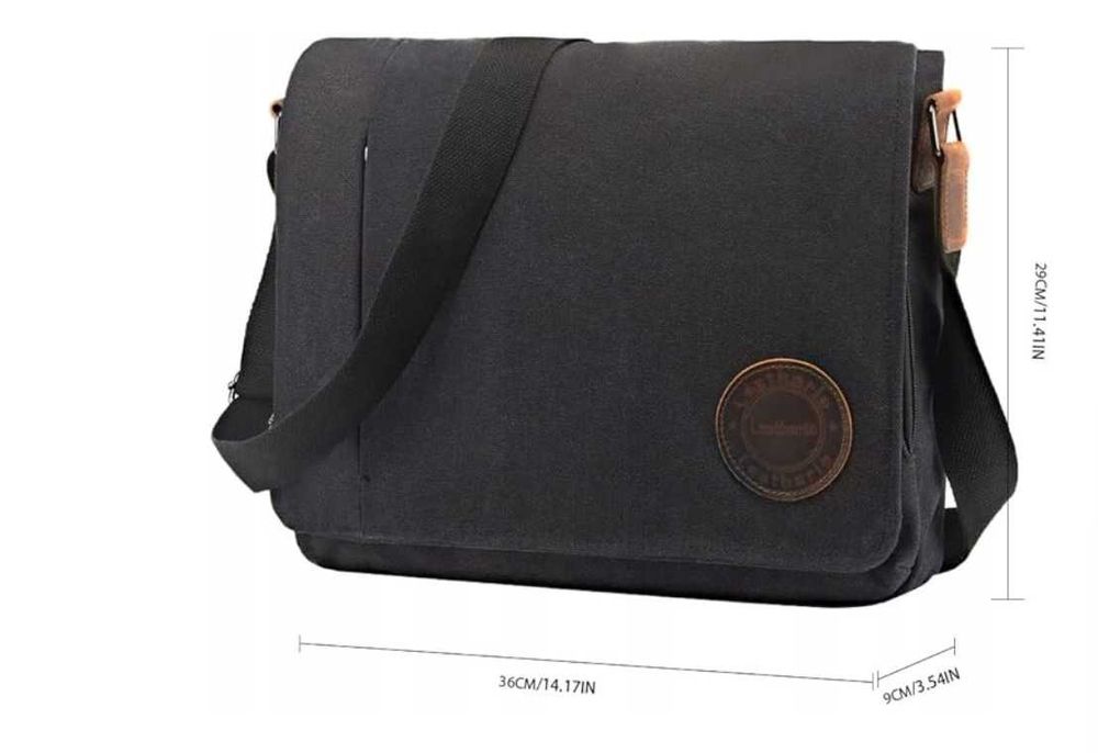 Męska Torba Listonoszka z Płótna i Prawdziwej Skóry Leathario