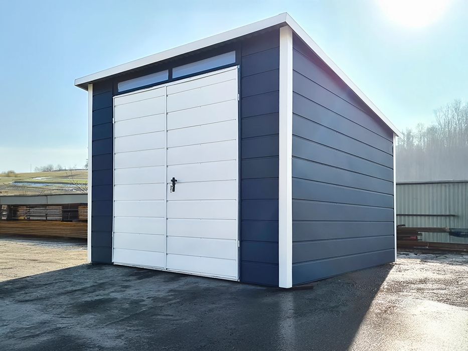 Garaż blaszany 3x3 m - Dach jednospadowy, Brama dwuskrzydłowa, Grafit