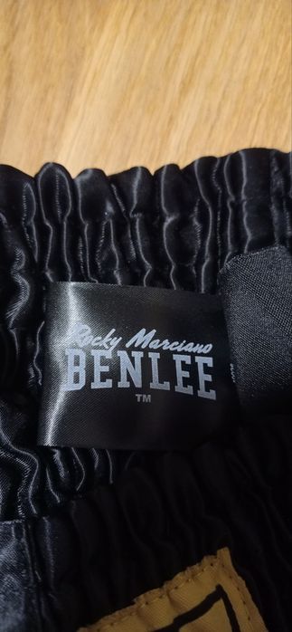 BenLee Rocky Marciano czarne satynowe spodenki do boksu tajskiego Benlee Uni Thai r.M