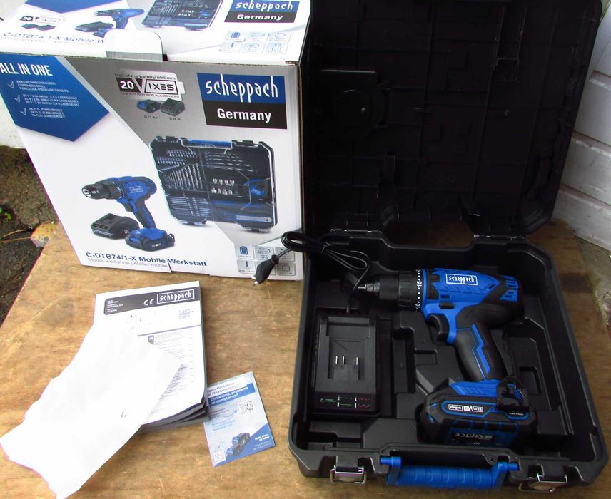 Шуруповерт акумуляторний з кейсом та інструментами Scheppach(Німеччина
