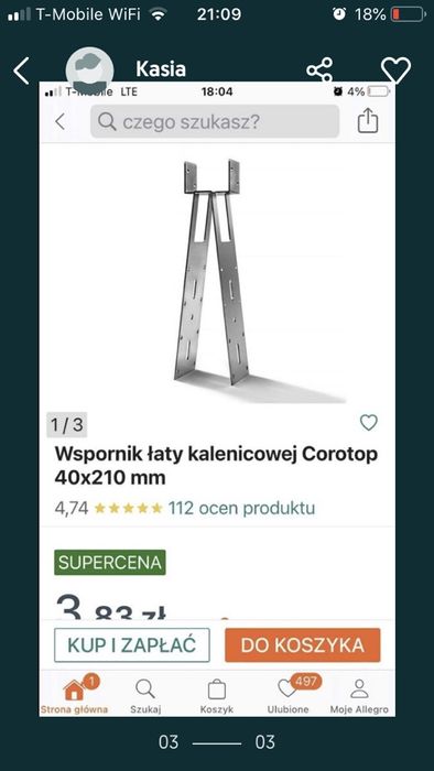 Wspornik łaty kalenicowej 40x170