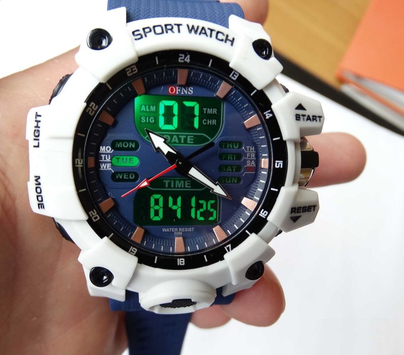 Zegarek męski OFNS sportowy analogowo cyfrowy elektroniczny LED WR50