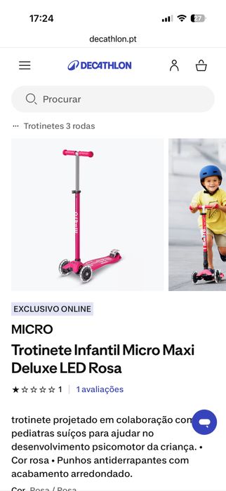 Trotinete com caixa Micro, rosa,  menina, modelo maxi, com caixa, sem luzes