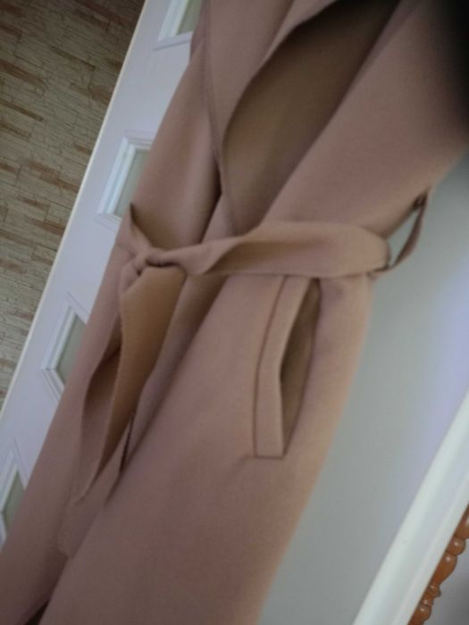 Kamizelka damska długa camel- wiązanie- kieszenie po bokach