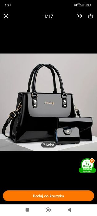 Torebka czarna lakierowana plus portfelik