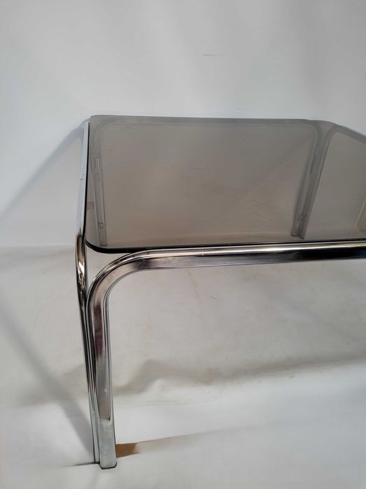 bauhaus stolik chromowany dymione szkło 83x83x46 vintage lata 70 masywny