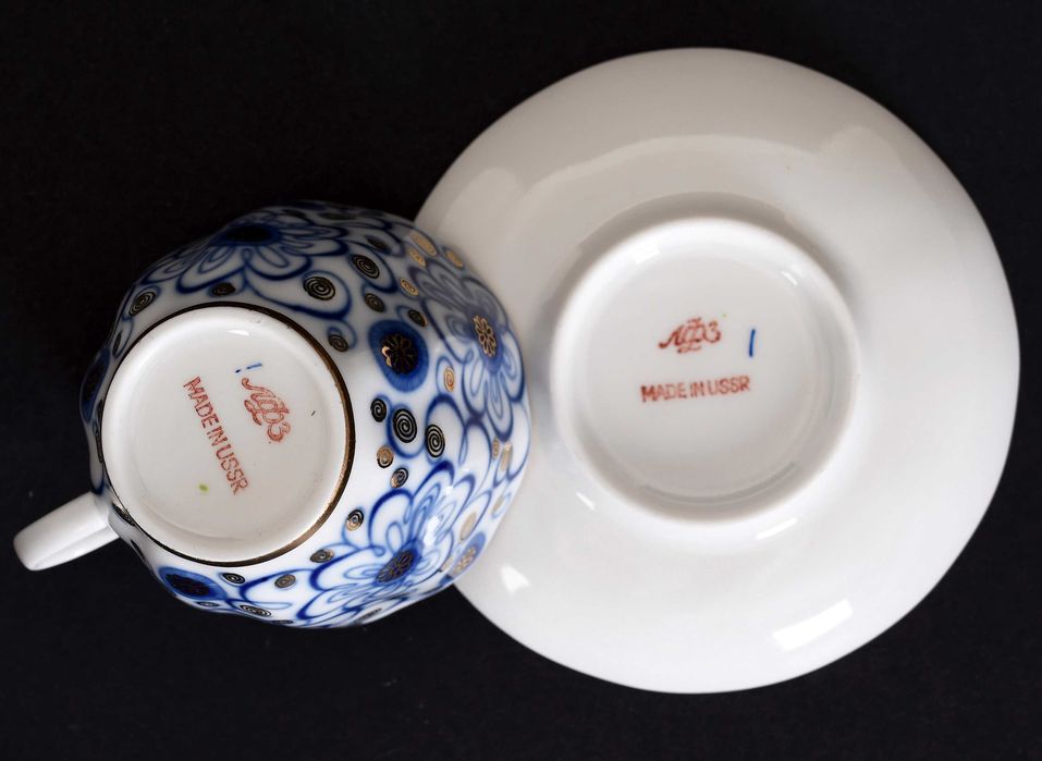 Łomonosow piękny serwis kawowy – ręcznie malowany złocony powój