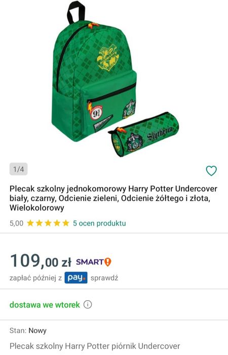 Plecak i piórnik Slytherin / nowe