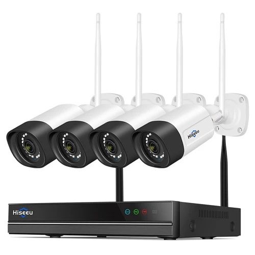 Hiseeu Kit de 4 câmaras 5MP e sistema NVR 10Ch CCTV Wi-Fi IP APP novo