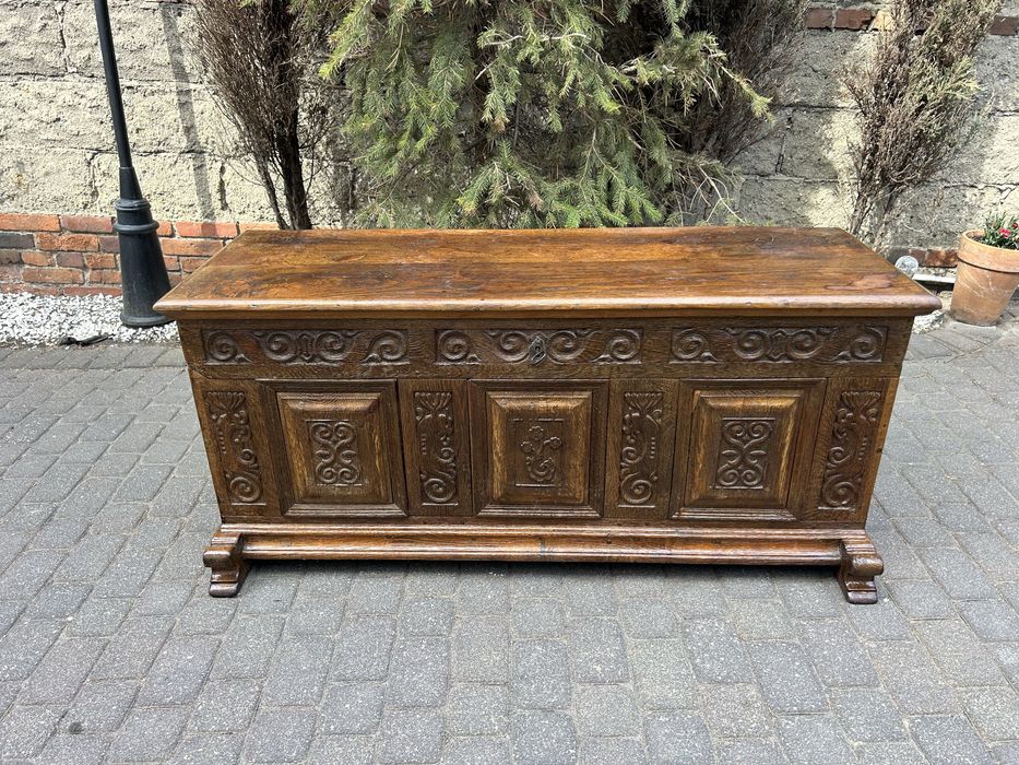 Antyczna Skrzynia Dębowa Ponad 100-Letnia Stary Kufer Komoda Uniakt Oryginał