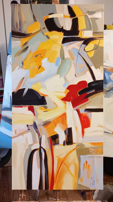 Quadro "Abstracto vermelho "  ,  óleo sobre tela, 100×100 cm.