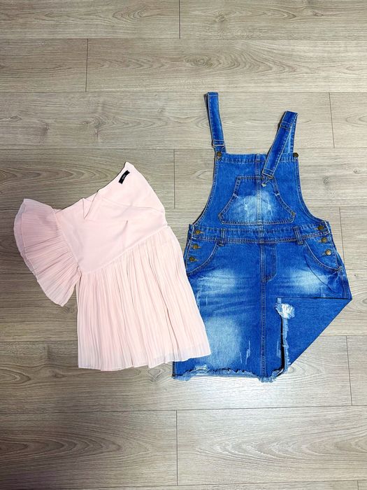 Женский набор (для беременных): джинсовый комбинезон-сарафан и блузка