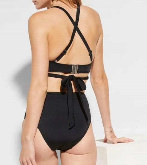 B.P.C biustonosz bikini bustier wiązany czarny 36.