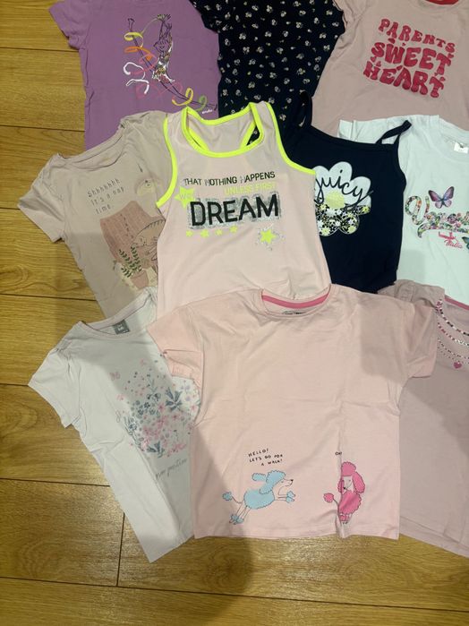 Zestaw 10 koszulek / bluzek z krótkich rękawem / na ramiączkach 122 cm