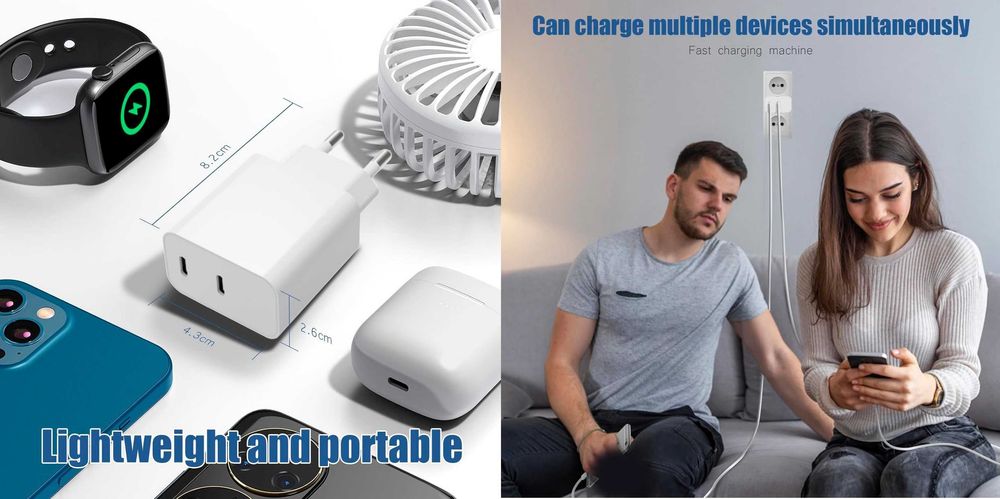 Szybka ładowarka - dwa porty - 2x kabel 2m (USB-C i Apple)