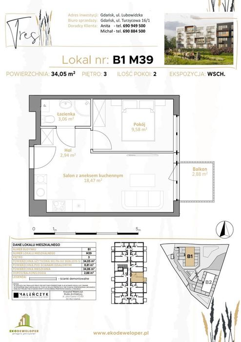 2-pokojowe mieszkanie 34m2 + balkon Bez Prowizji