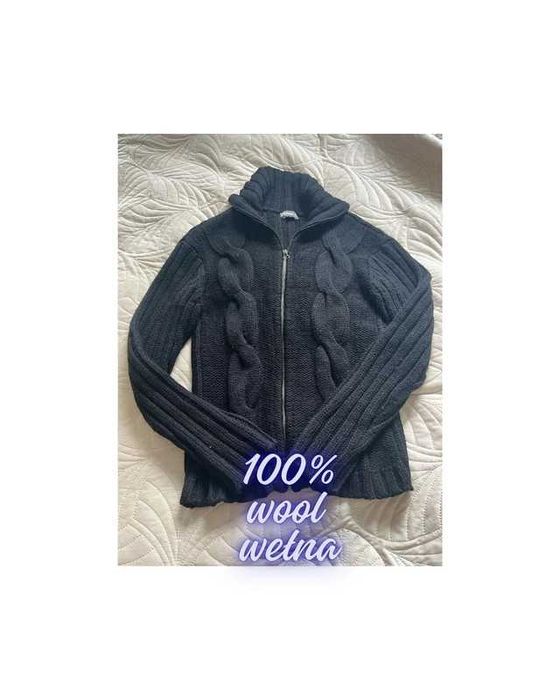 Cudowny bardzo ciepły gruby wełniany sweter 100% wool warkoczykowy