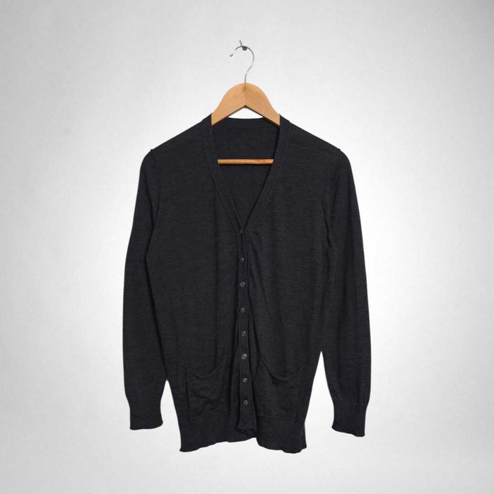 Szary grafitowy sweter wełniany kardigan rozpinany na guziki damski Girdear 100% wełna merynos merino wool L