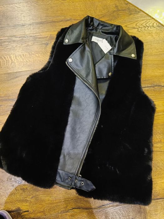 KAMIZELKA damska FUTRZANA z esko skóry bezrękawnik S/M