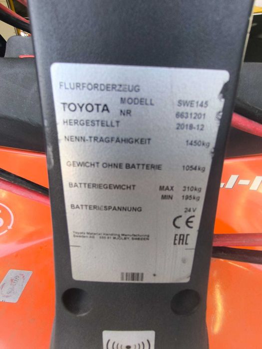Wózek paletowy TOYOTA BT SWE 145  prowadzony Li-ON 3,3metra