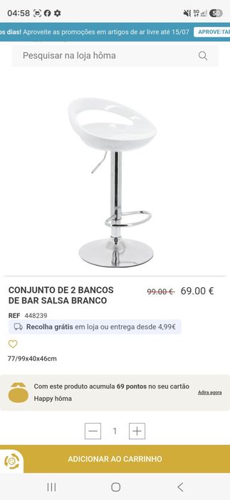 Vendo duas cadeiras altas de balcão