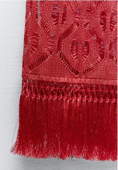 Zara szydełkowa ażurowa sukienka z frędzlami S/M