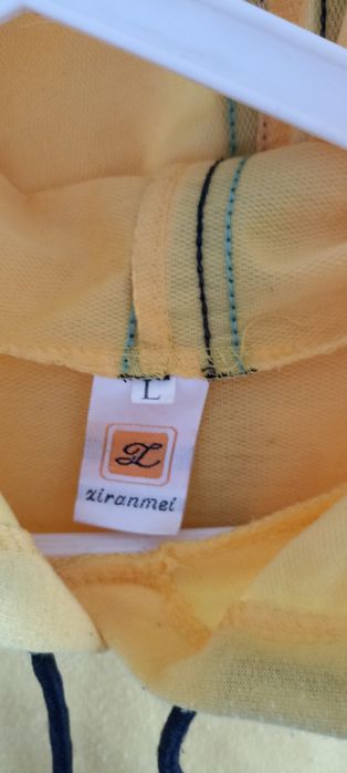 Żółty Crop top z kapturem czarne paski Ziranmel rozmiar L