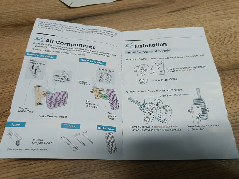 Zespół przedłużaczy pedału gazu hamulca