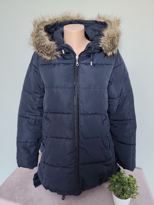 Kurtka płaszczyk granat z futerkiem