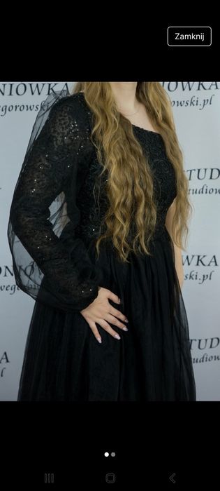 Sukienka balowa tiulowa z koronką na jedno ramię