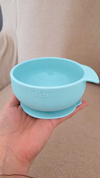 Tigela Chicco de Silicone com Ventosa Azul 6M+ – Nova