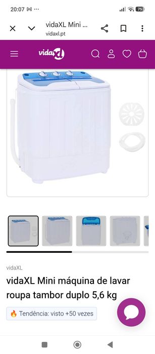 vidaXL Mini máquina de lavar roupa tambor duplo 5,6 kg